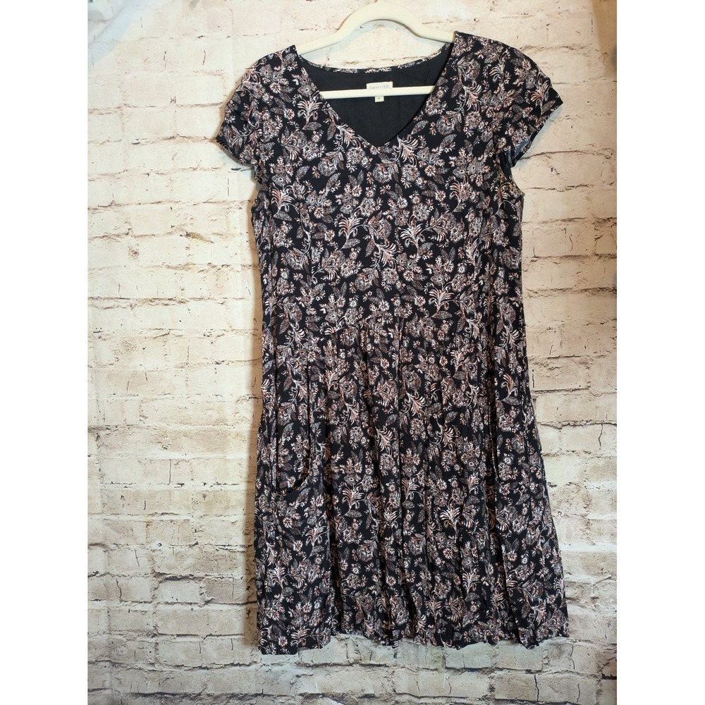 Garnet Hill Black Pink Floral A-Line Dress Pockets Viscose Women Size 8